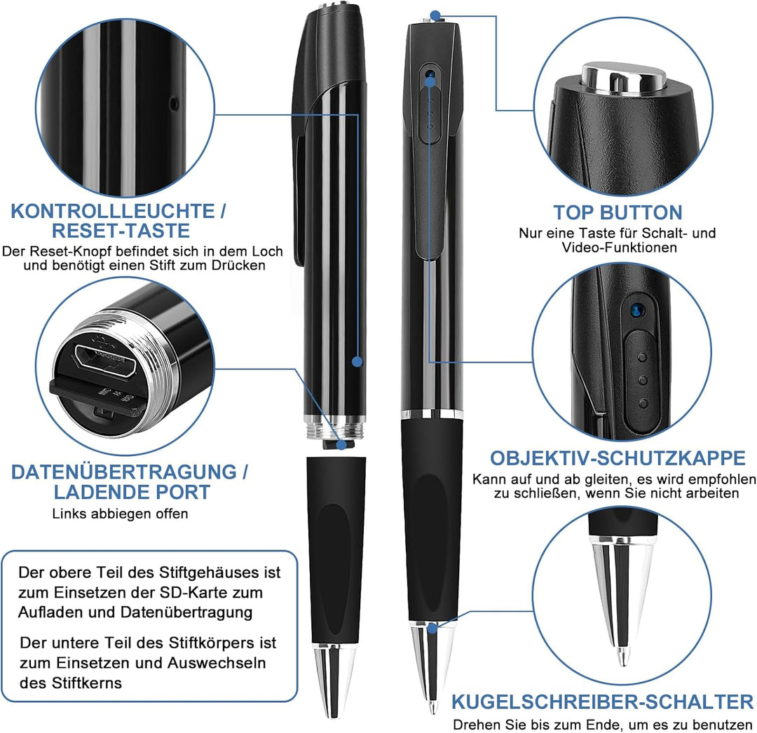 FINSUI Mini Kamera 32GB 1080P überwachung Kamera Tragbare kleine Überwachungskamera Stiftkamera Kame