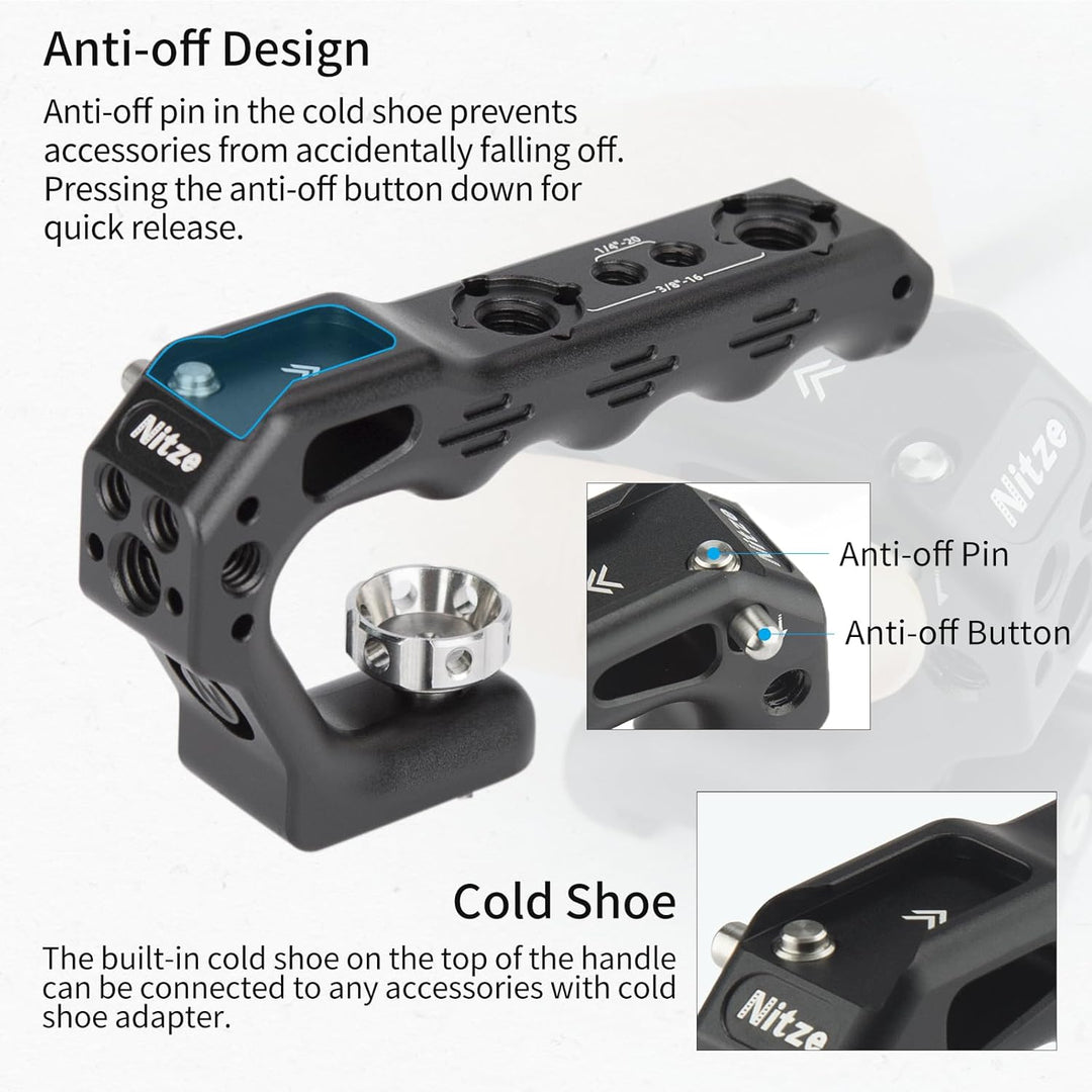 Nitze Top Handle, Mini Handle Grip mit 3/8"-16 ARRI Locating Pins,für Camera Cage, Universal Video R