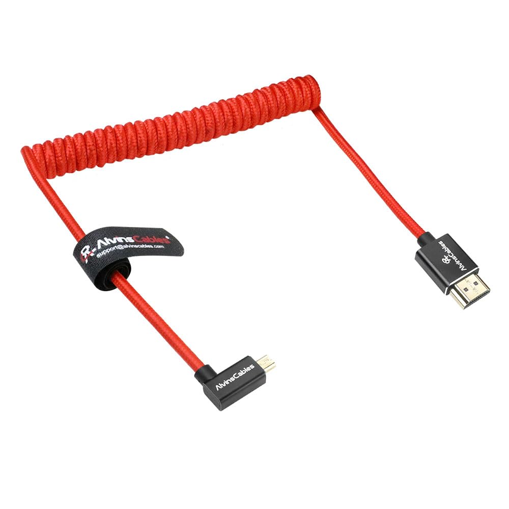 Alvin's Cables Linkswinkel Micro HDMI auf HDMI Kabel 8K@60Hz 4K@120Hz, Geflochtene Spirale HDMI 2.1