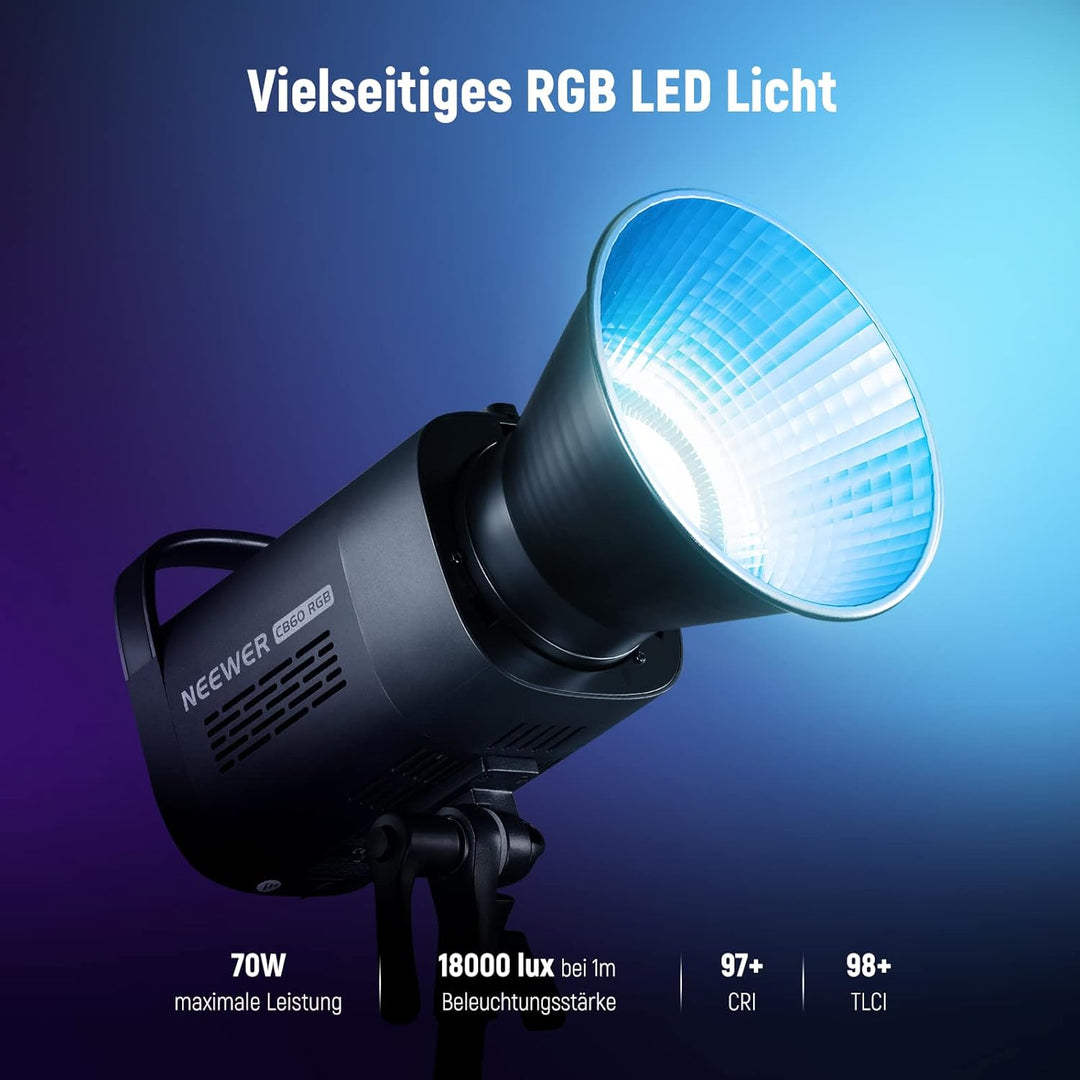 NEEWER CB60 RGB 70W LED Videoleuchte Studiolicht Bowens Halterung COB Vollfarbe 18000 Lux@1m CCT 270