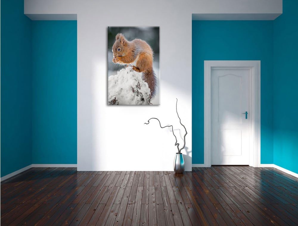 Pixxprint Kleines Eichhörnchen im Winter als Leinwandbild/Grösse: 100x70 cm/Wandbild/Kunstdruck/fert