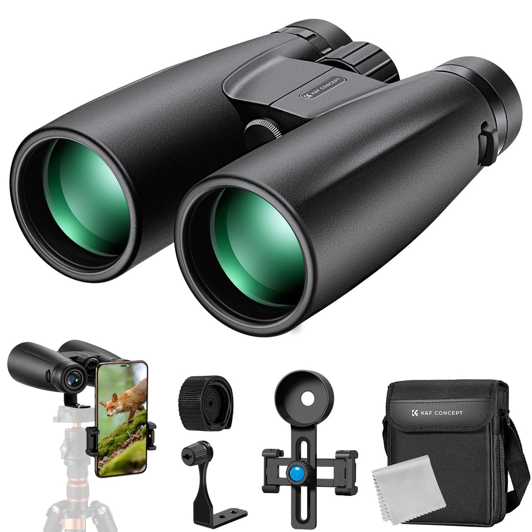 K&F Concept Fernglas Erwachsene 12 * 50 HD Ferngläser Schwarz BAK4 mit Handyhalterung und Stativumba