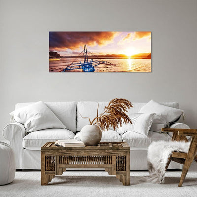 Panorama Bilder auf Leinwand 100x40cm Leinwandbild Ufer Boot Strand Gross Wanddeko Bild Schlafzimmer