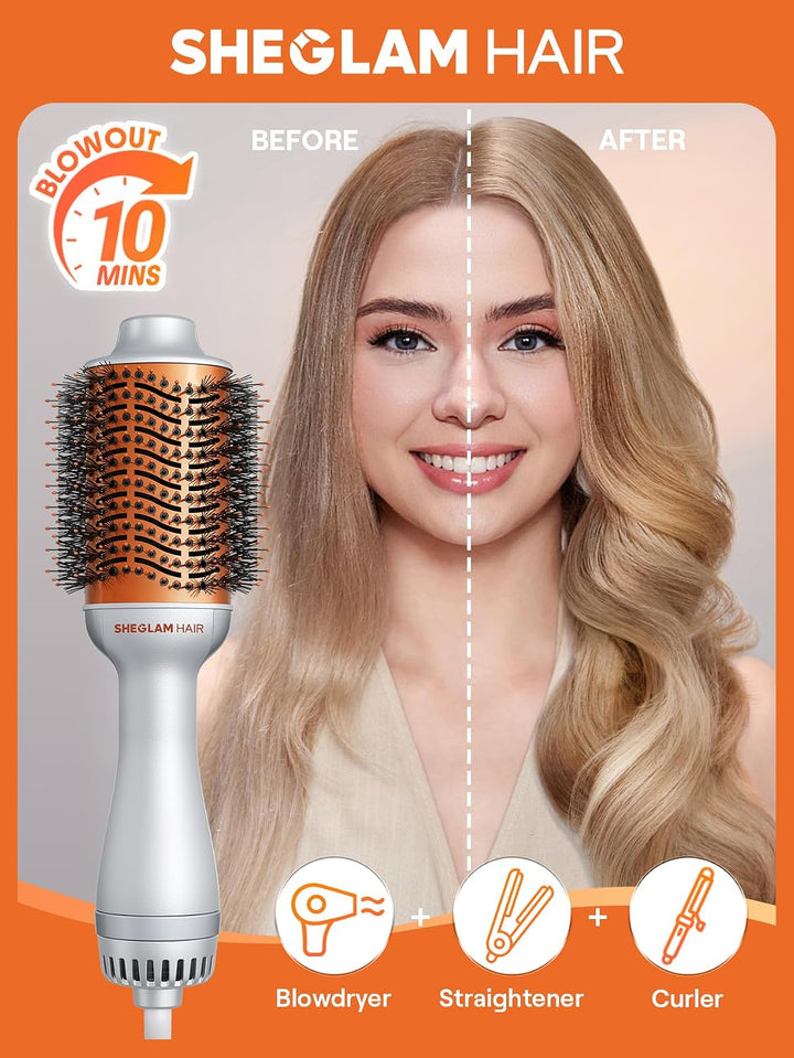 SHEGLAM Blowout Bliss Heissluftbürste 4 in 1 zum Trocknen Glätten Locken und Volumisieren mit Pflege