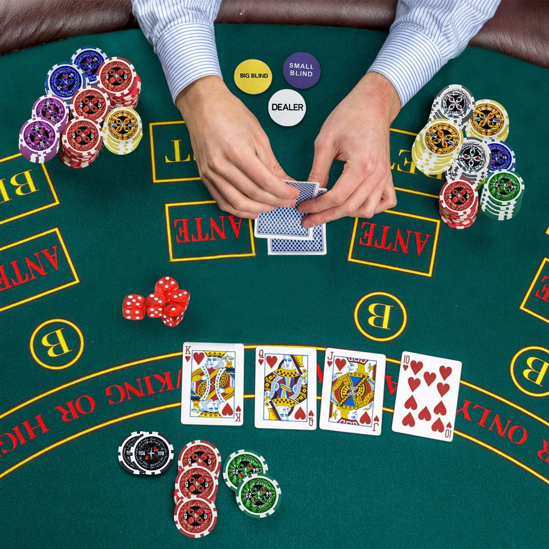 Pokerkoffer Pokerset mit 500 Laser Pokerchips mit Aluminium Gehäuse, 2X Pokerdecks, 5X Würfel, 3X De