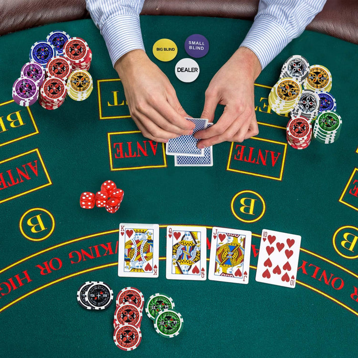 Pokerkoffer Pokerset mit 500 Laser Pokerchips mit Aluminium Gehäuse, 2X Pokerdecks, 5X Würfel, 3X De