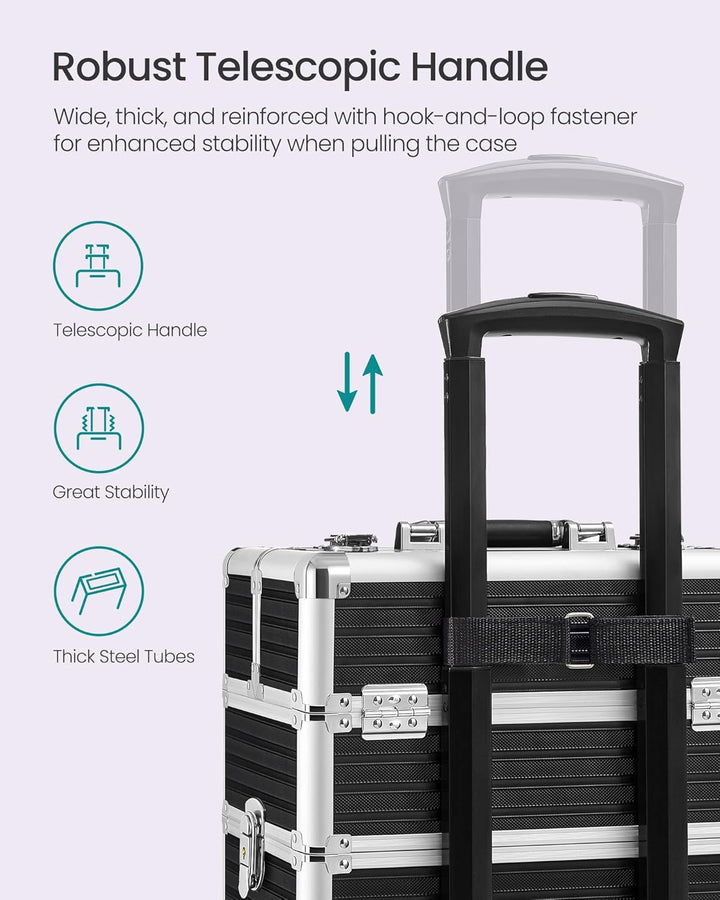 SONGMICS Kosmetikkoffer, Trolley, 4-in-1 Schminkkoffer, extra gross, Friseurkoffer, 34 x 24 x 79,3 c