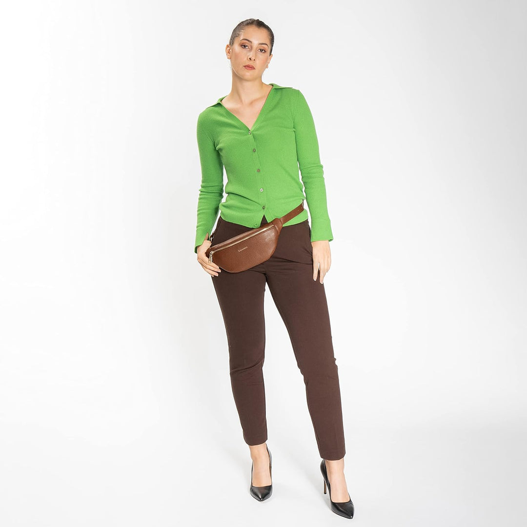 Lazarotti Bologna Leder Gürteltasche Damen | längenverstellbarer Tragegurt | grosse Bauchtasche 31 c