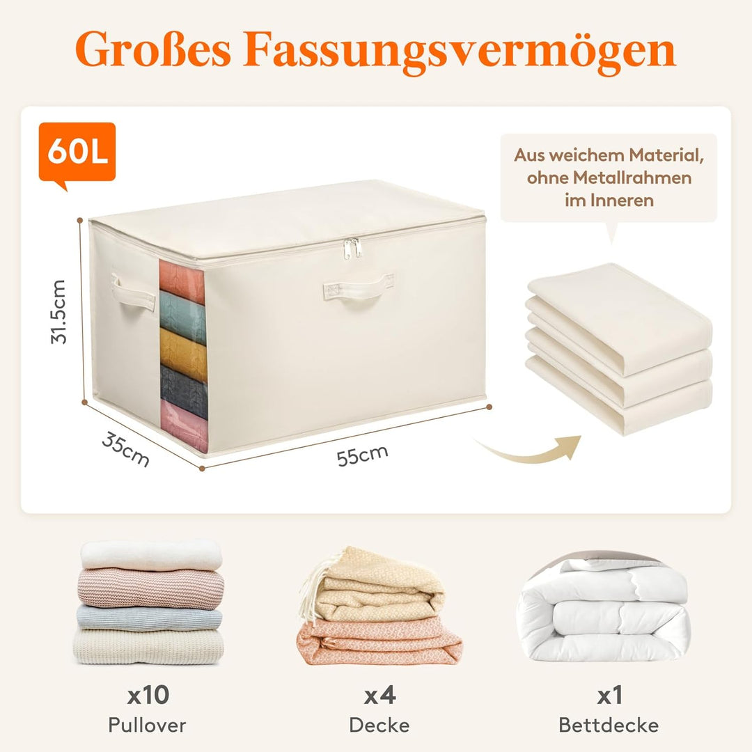 Lifewit 60L Bettdecken Aufbewahrungstasche mit Griffen, Aufbewahrungsbox mit Deckel, Kleideraufbewah