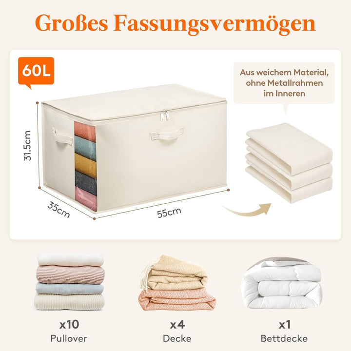 Lifewit 60L Bettdecken Aufbewahrungstasche mit Griffen, Aufbewahrungsbox mit Deckel, Kleideraufbewah