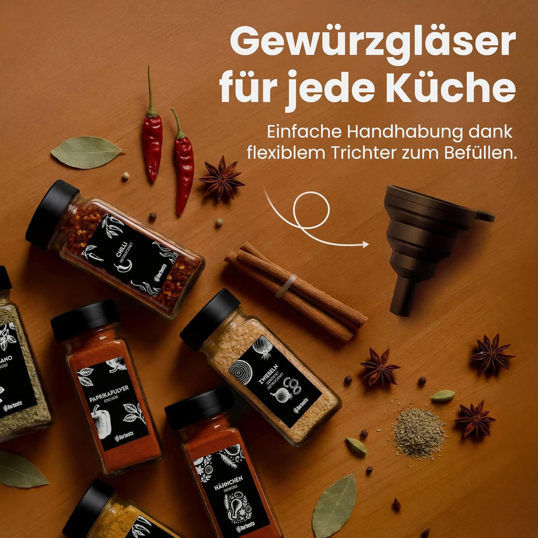 CLP Gewürzgläser eckig 24er Set (120ml), Gewürzstreuer klein mit Streueinsätzen und Etiketten, inkl.