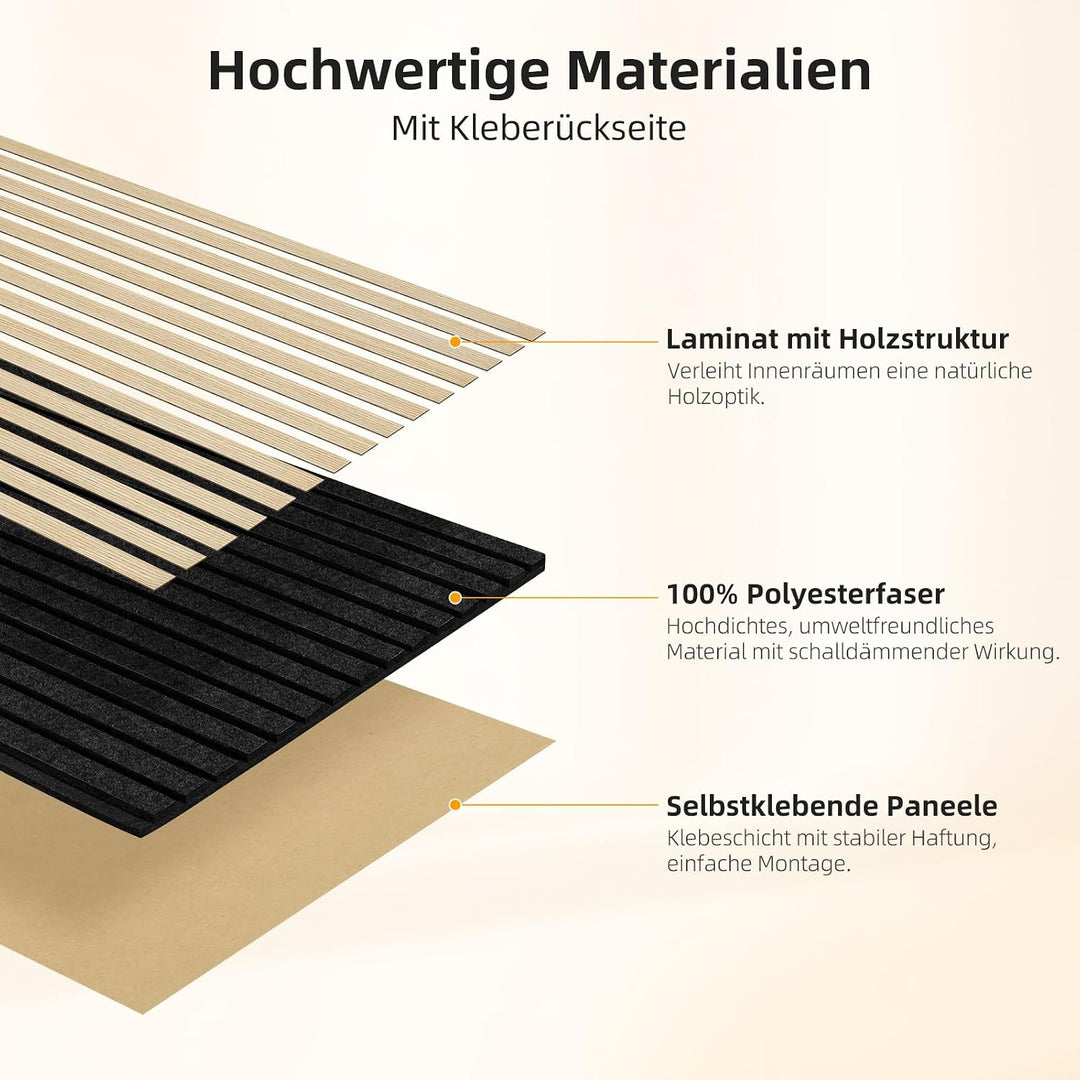 JAMELO Akustikpaneele Holz, 4 Stück 120 x 60cm - 2,88m² Wandpaneele Holz, Eiche 120cm*60cm*2cm Holzä