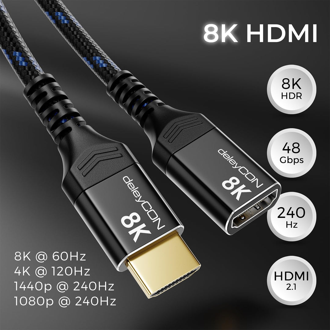 deleyCON 5m 8K HDMI 2.1 Verlängerungskabel - für TV, Monitor, PS4, PS5, Xbox, Dolby Atmos Soundbar e