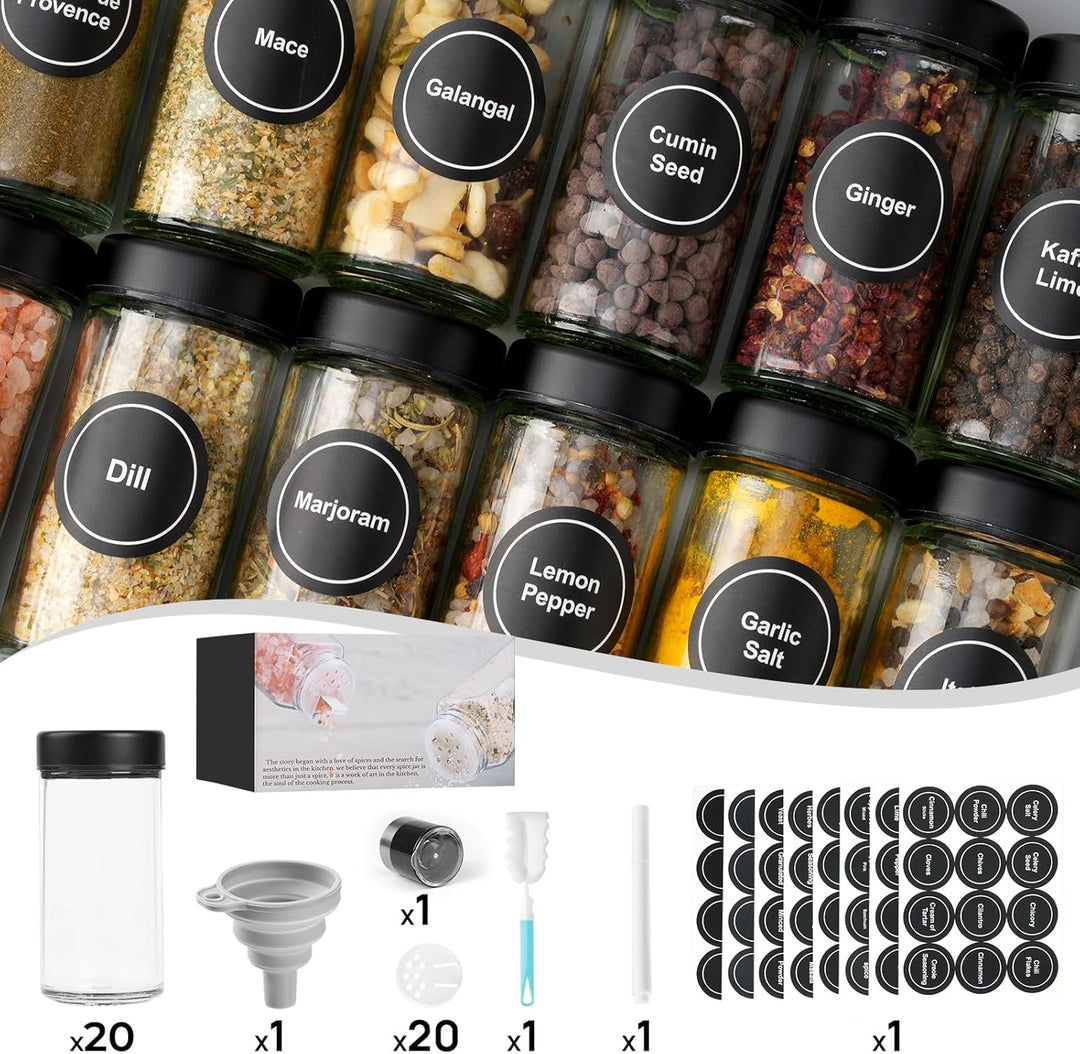 FRIBERG Gewürzgläser mit Streueinsatz [20x 120ml],Gewürzgläser Rund Set mit Edelstahl Deckel,mit 1 g