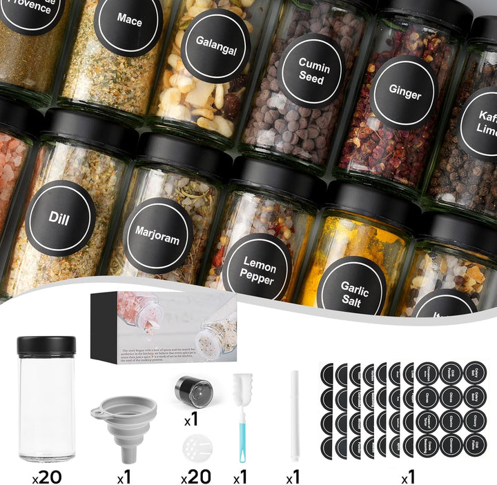 FRIBERG Gewürzgläser mit Streueinsatz [20x 120ml],Gewürzgläser Rund Set mit Edelstahl Deckel,mit 1 g