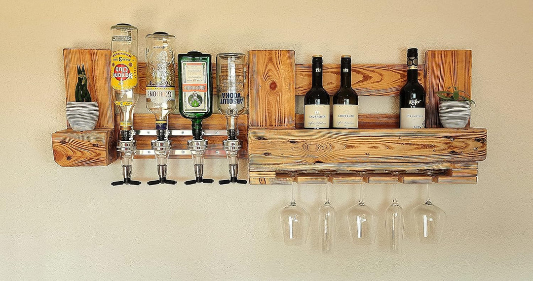 Wandbar mit Getränkespender Weinregal aus Palette Weinbar aus Holz 4 Dosierer Schnapsbar mit Flasche