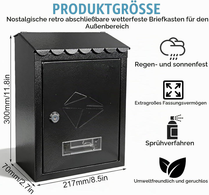 Briefkasten, 21,7x7x30cm Wandbriefkasten, Postkasten Klein, Briefkasten Zur Wandmontage, Einfache Mo