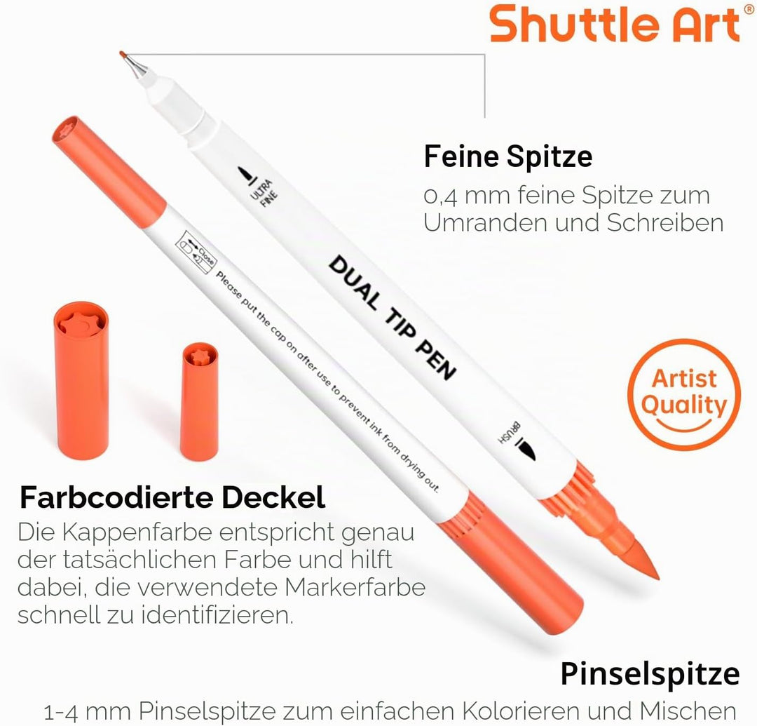 Shuttle Art Dual Brush Pen Set, doppelköpfige Pinselstifte mit weicher Spitze, 56 bunte Aquarellstif