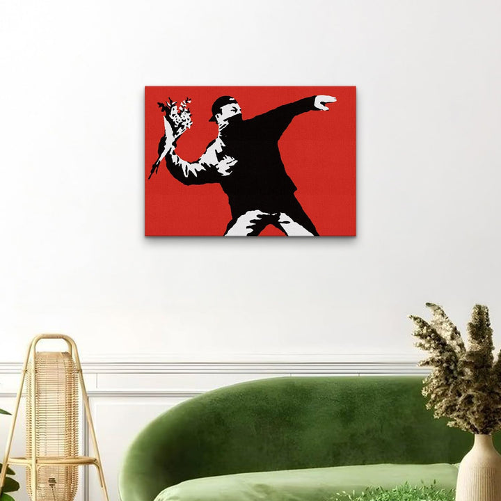 Giallobus - Gemälde - Banksy - - Standardleinwand - 100x70-13 - Roter Blumenkrug - Bereit zum Aufhän