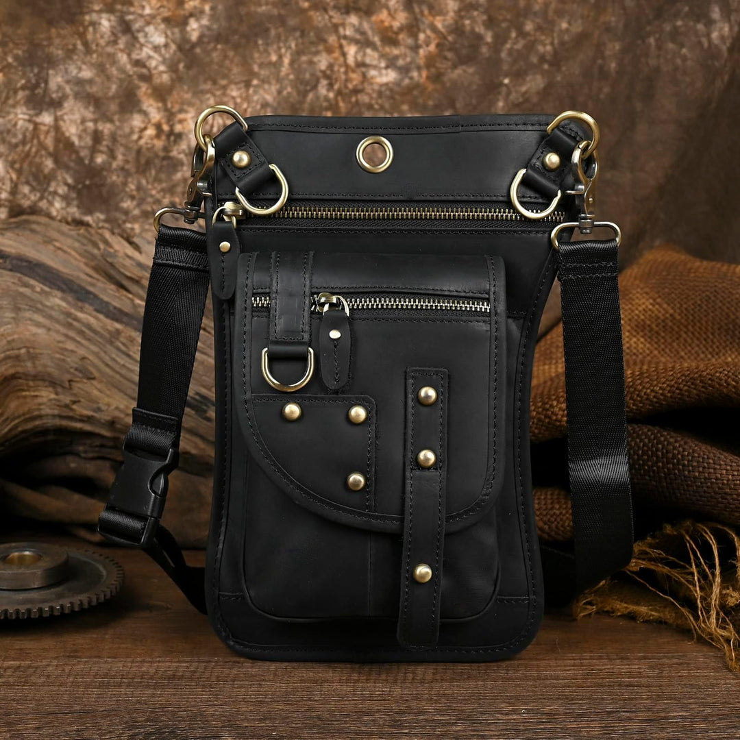 Le'aokuu Herren Echtes Leder Tasche Hüfttasche Gürteltasche Drop Leg Thigh Bag Hip Fanny Bum Belt We