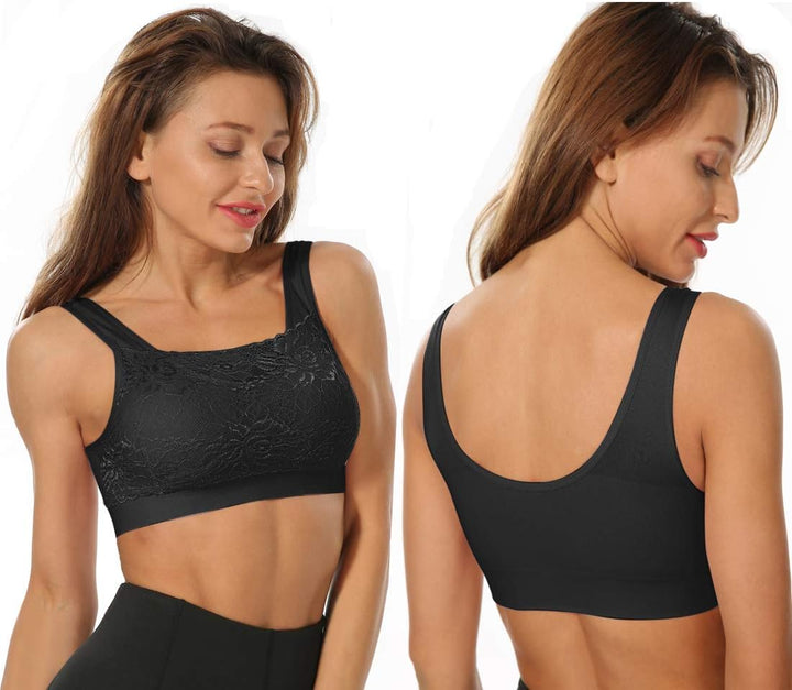 Litthing Underwear Damen Sport BH Spitze Büstenhalter 1/2/3er Pack Atmungsaktiver Bequem für Yoga Fi