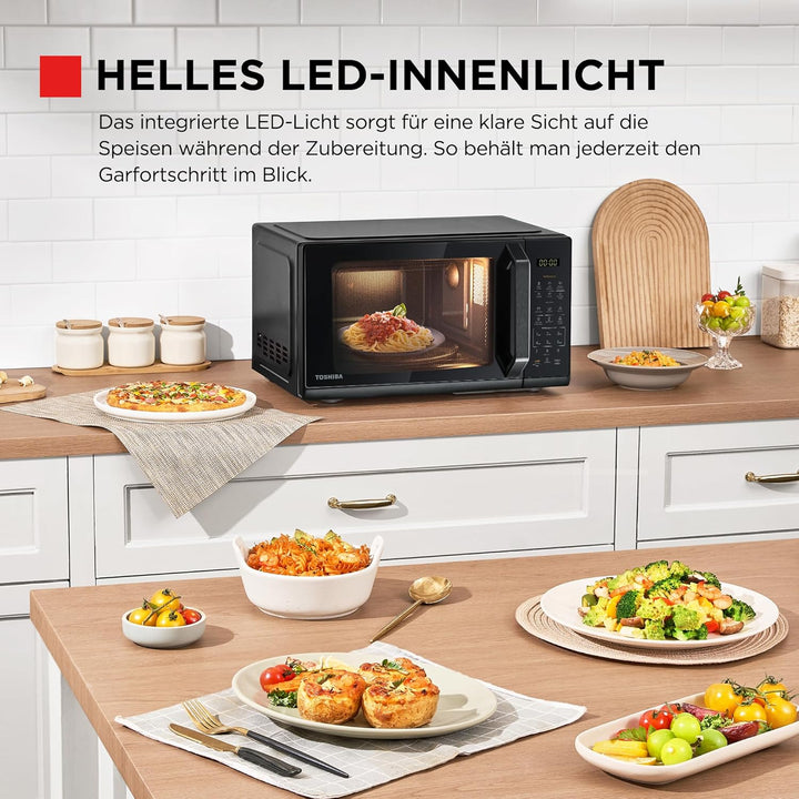 TOSHIBA Mikrowelle in spiegelndem Schwarz, 20 Liter, 800W, digitale Solo-Klein Mikrowelle mit 11 Lei