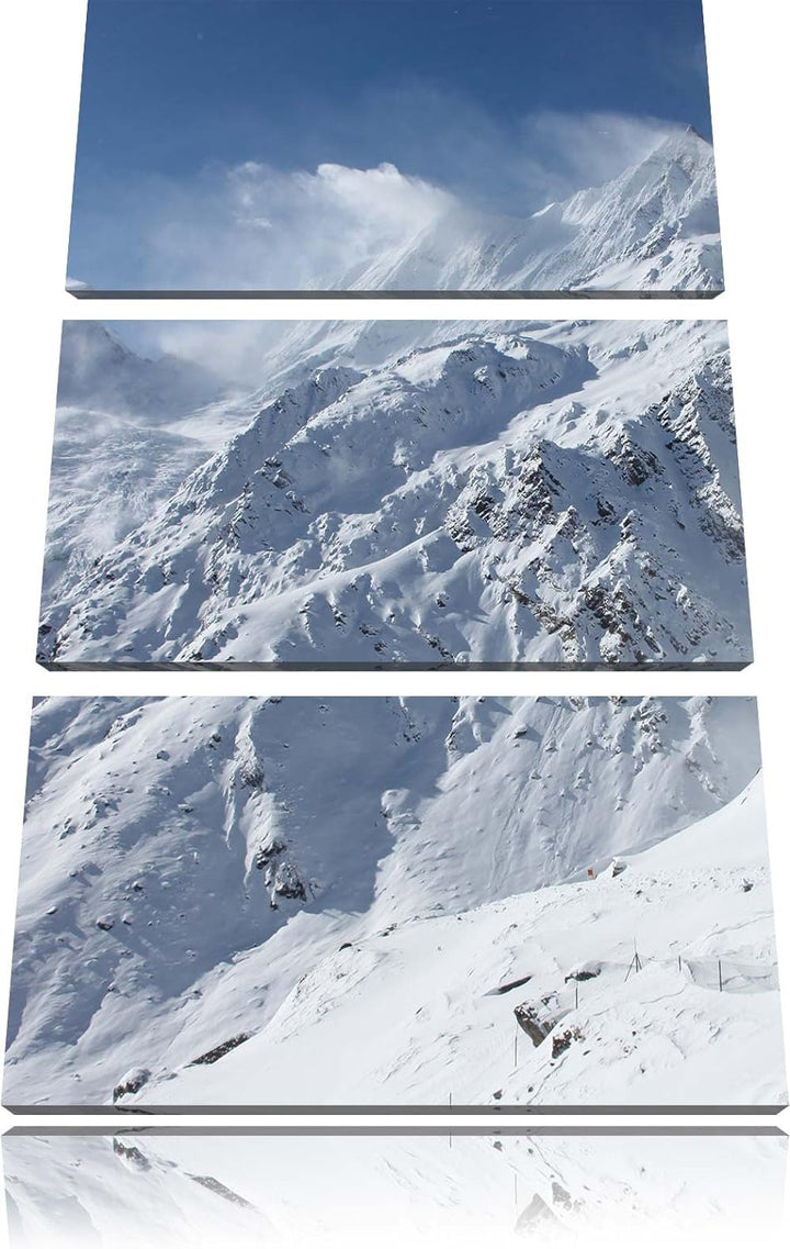 Pixxprint schneebedeckte Berggipfel 3-Teiler Leinwandbild 120x80 Bild auf Leinwand