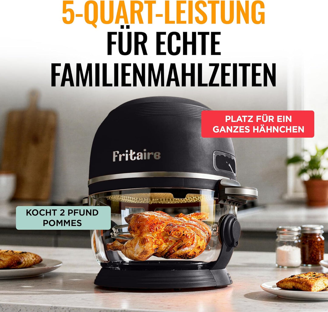 Fritaire Ungiftiger Glas-Airfryer™, 5L – 360° Sicht, Selbstreinigung, 400°F Heissluft-Vortex für gle