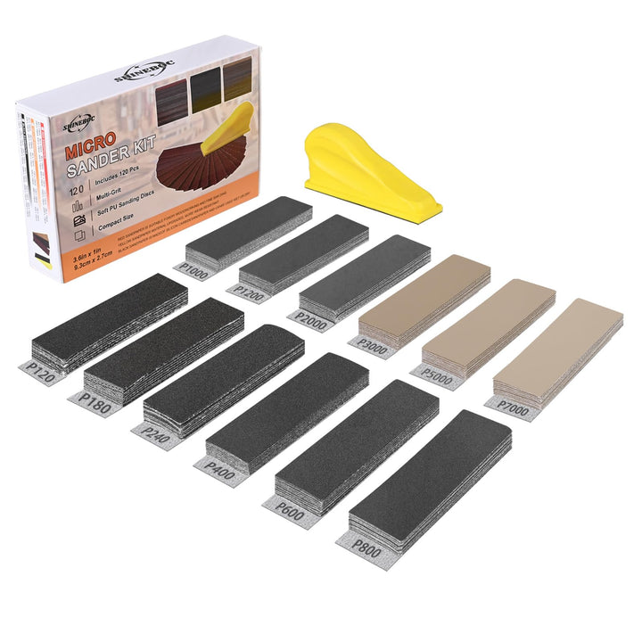 120 Stück Schleifpapier mit 90x30 mm Schleifklotz Set, Mini Schleifwerkzeuge, 120/180/240/400/600/80