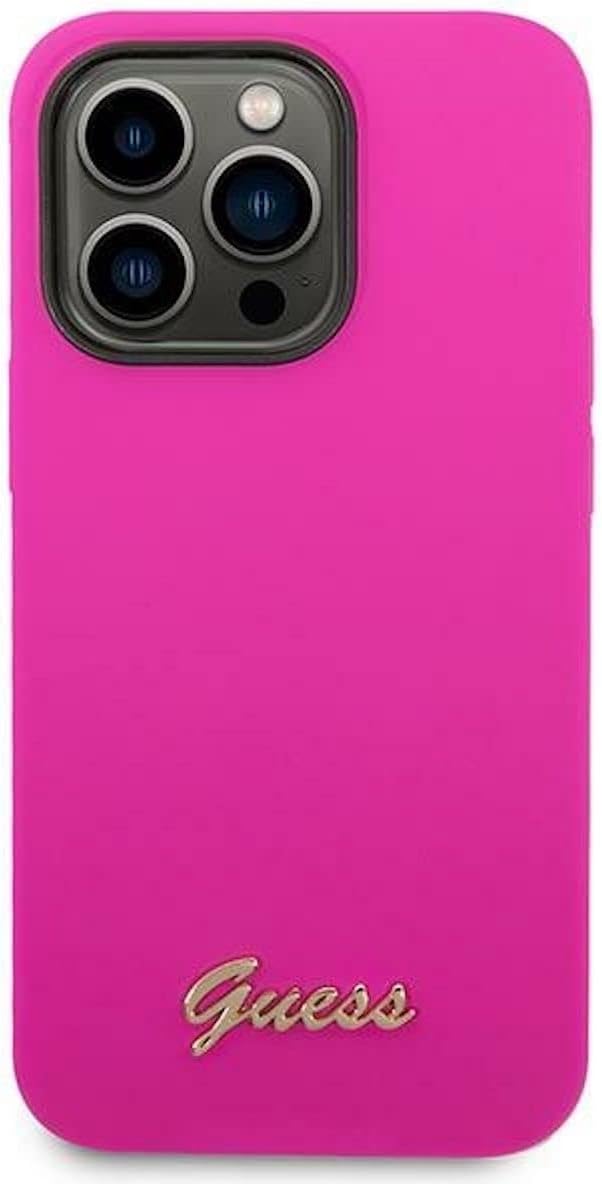 Guess GUHCP14LSLSMF hülle für iPhone 14 Pro 6,1" Fuchsia/Fuschia Hard case Silicone Vintage Gold Log