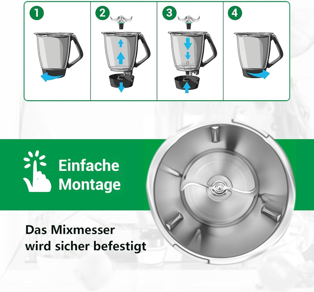 Edelstahl Teigmesser für Vorwerk Thermomix TM6 / TM5, Präzises Mixmesser Ersatzteil, Kein Teigrückst