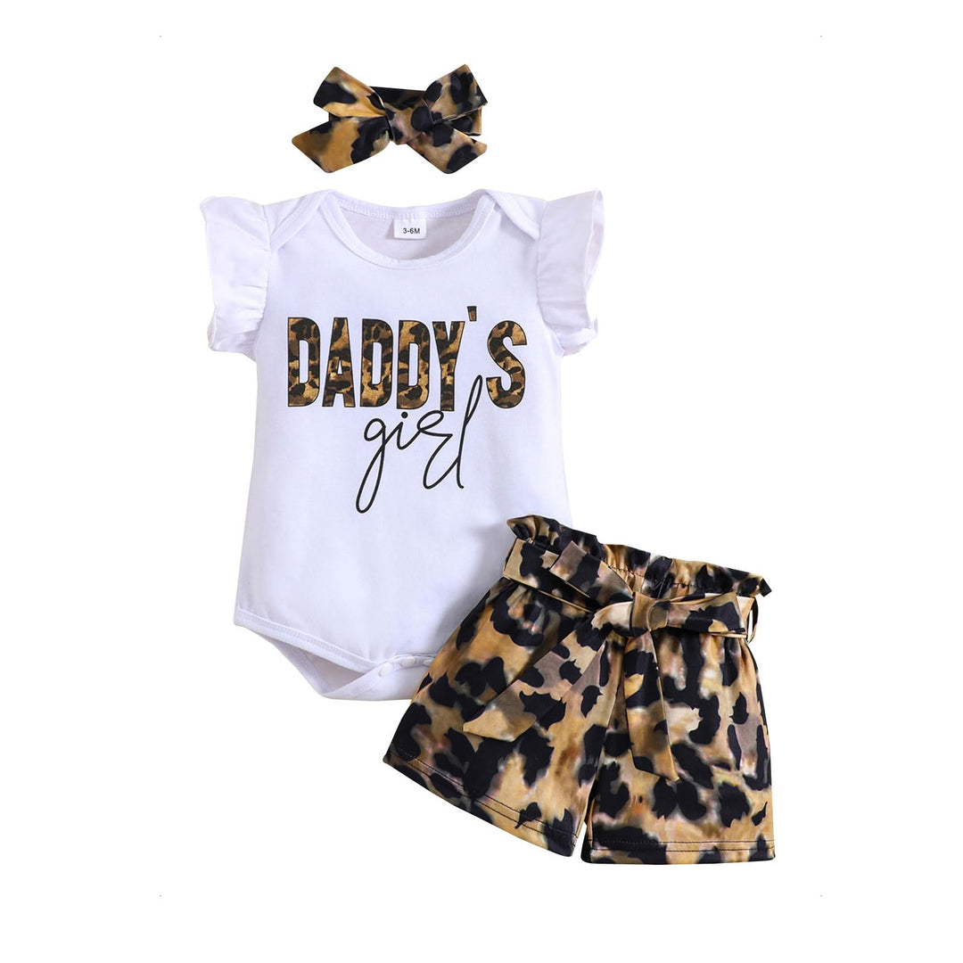 Baby Kleidung Mädchen Sommer Outfit, T-Shirt Rüschen Kurzarm Top + Leopardenmuster Shorts + Stirnban