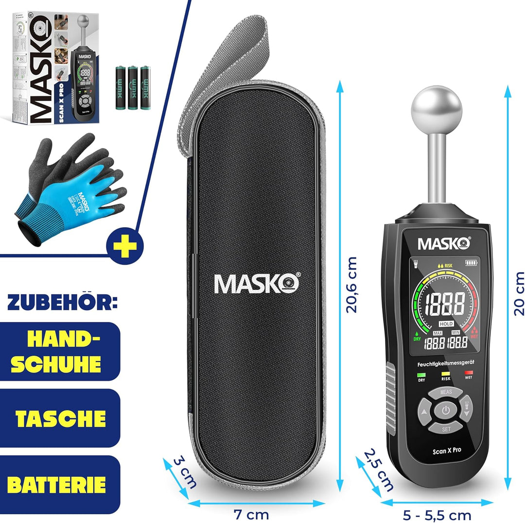 MASKO® Feuchtigkeitsmessgerät Feuchtigkeitsmesser Wand Boden, Holz & Baustoffe Estrich Beton Gips ze