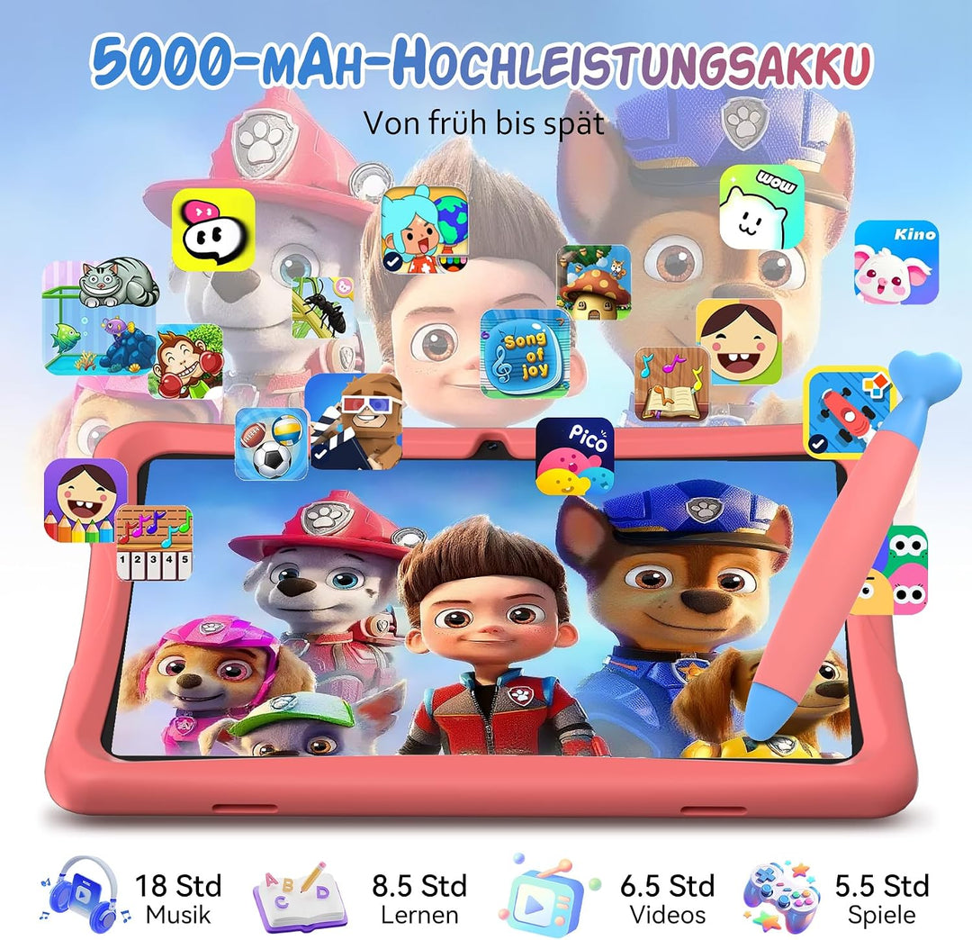 TABWEE K10 Kinder Tablet 10 Zoll, 12 GB RAM + 64 GB ROM (TF 2 TB) | Kids Tablet mit Elternkontrolle,