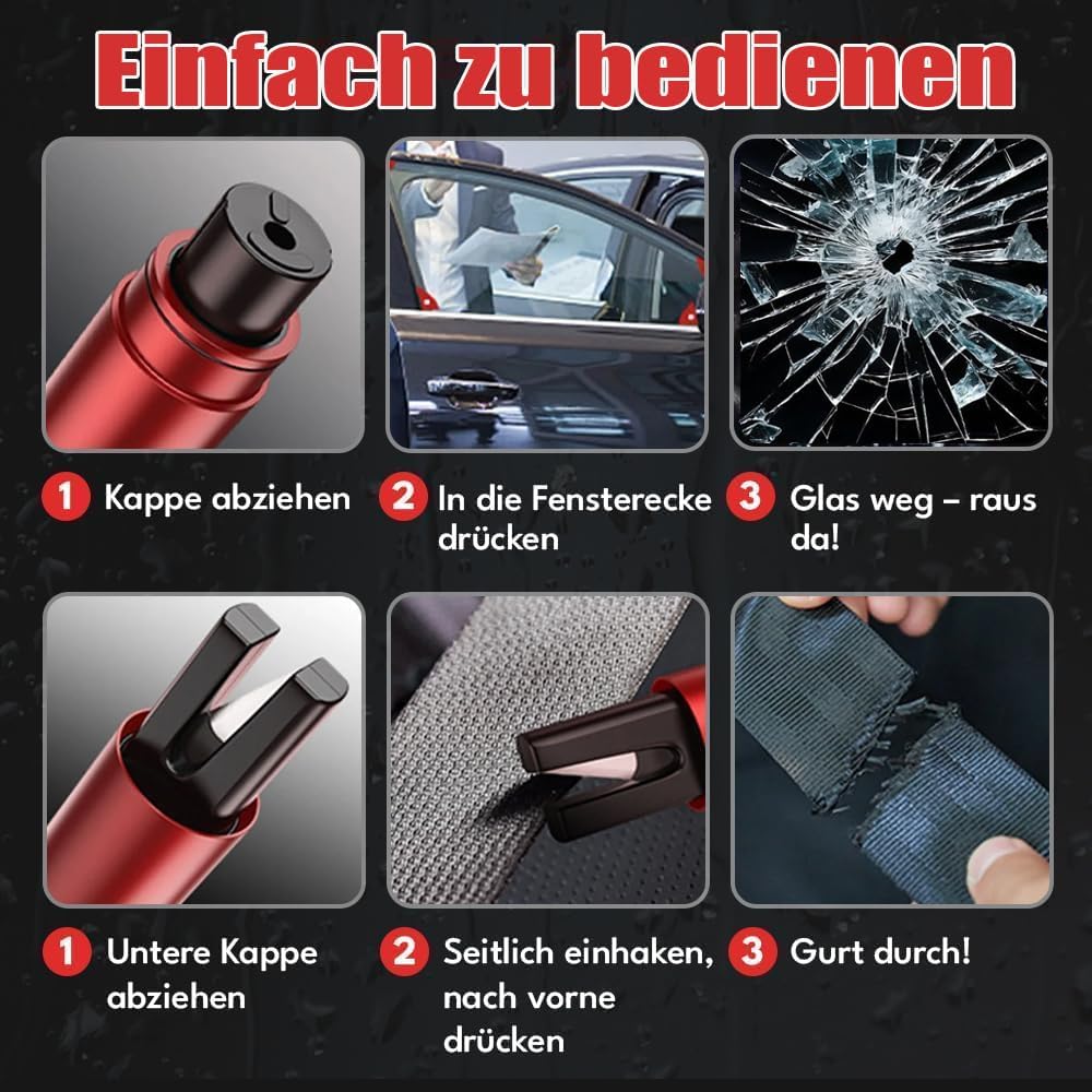 2in1 Gurtschneider Notfallhammer，3 Stück Notfallhammer Auto mit Gurtschneider，Nothilfewerkzeuge brec