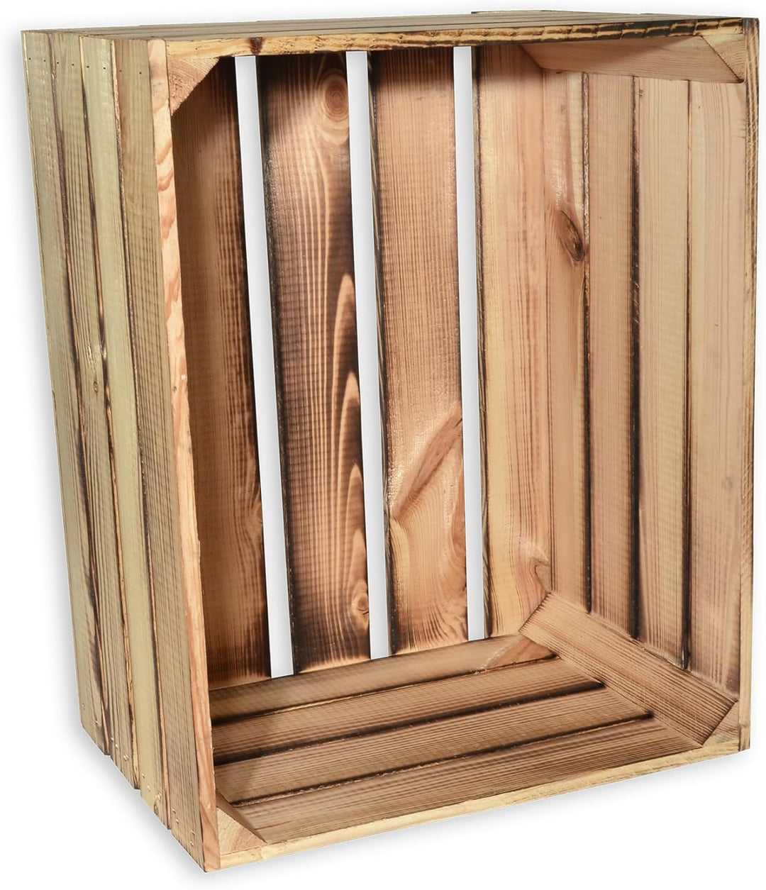 4 Set Geflammte Holzkiste Kuno - 50 x 40 x 30cm Obstkiste Weinkisten Holz Kisten Apfelkisten Obstkis
