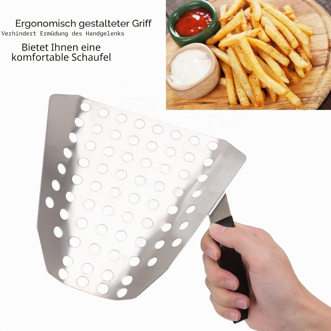 Edelstahl-Popcorn-Schaufel, Einhand-Pommes-Schaufel mit Löchern, Kernel-Siebgeschwindigkeitsschaufel