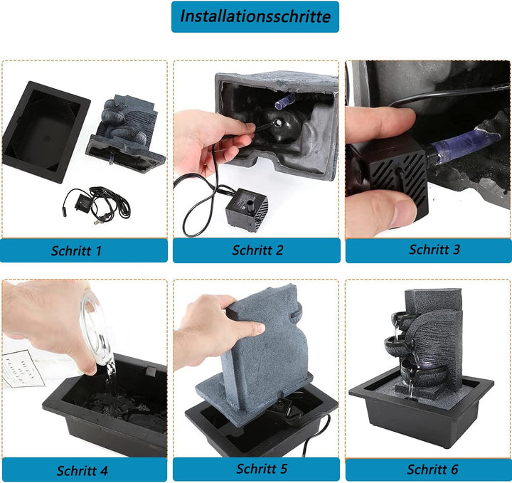 Dyna-Living Weisses Licht LED Zimmerbrunnen, Wohnzimmer Schreibtisch Brunnendekoration mit Beleuchtu