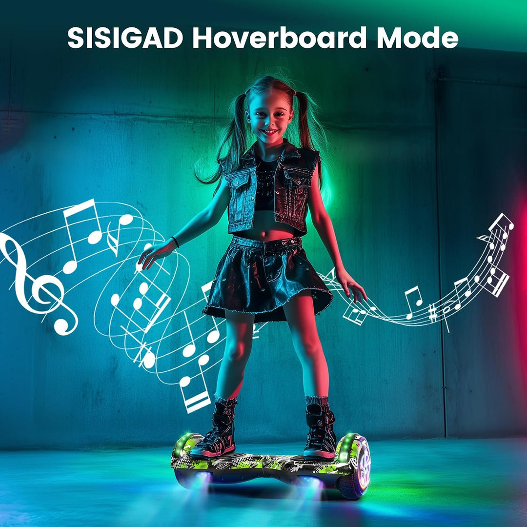 SISIGAD Hoverboard mit Kartsitz, Bluetooth-Lautsprechern und LED-Licht, 6,5-Zoll-Reifen, leistungsst