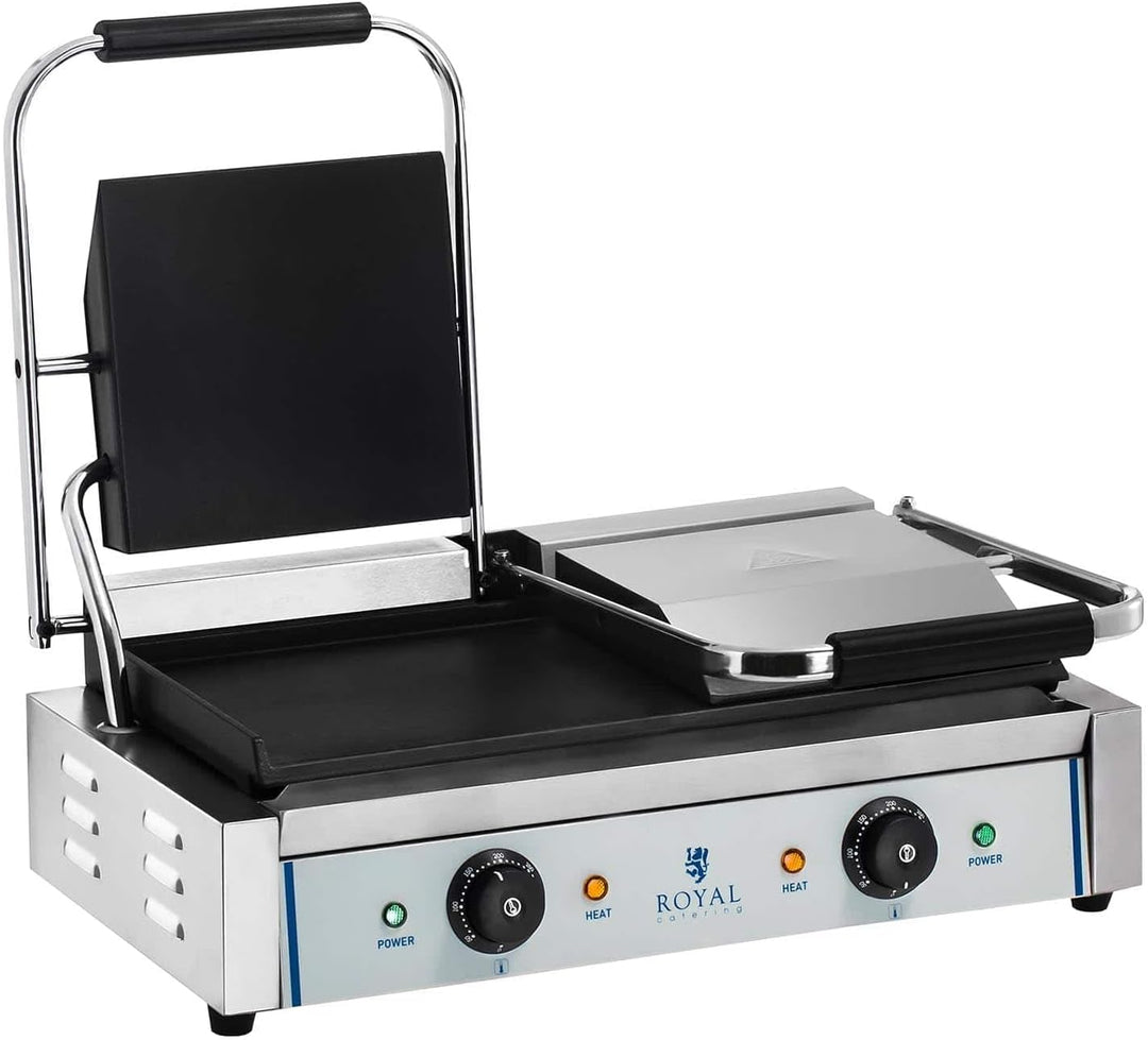 Royal Catering RCKG- 3600-F Doppel Kontaktgrill Sandwichmaker Tischgrill (Glatt, 2 x 1.800W, 300°C,