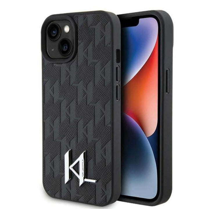 Karl Lagerfeld KLHCP15SPKLPKLK Hülle für iPhone 15 6.1" Schwarz hardcase Leather Monogram Hot Stamp