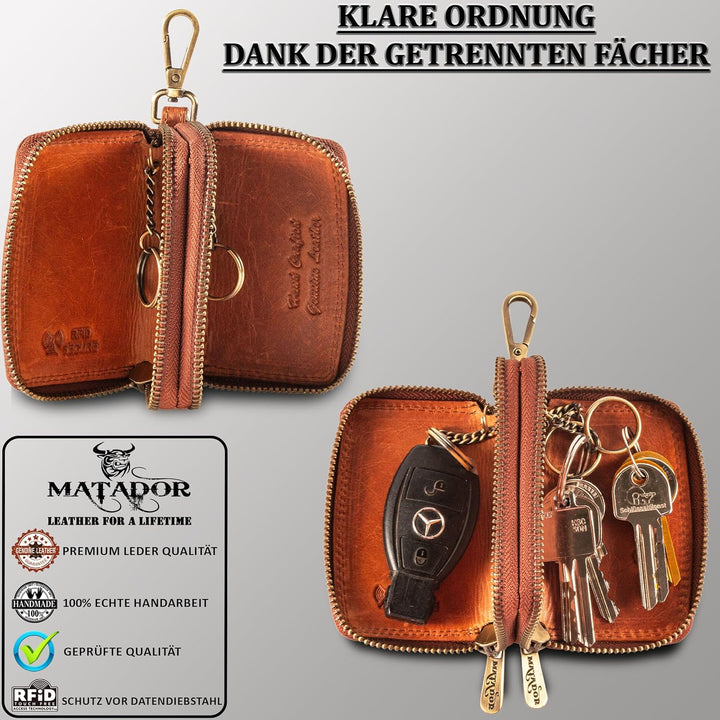 MATADOR Schlüsseletui Herren Leder #KOPENHAGEN mit edler Geschenk Box, Elegante Autoschlüssel Hülle