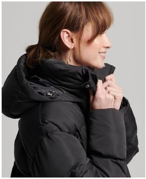 Superdry Damen Longline Hooded Puffer Coat Jacke, Schwarz
