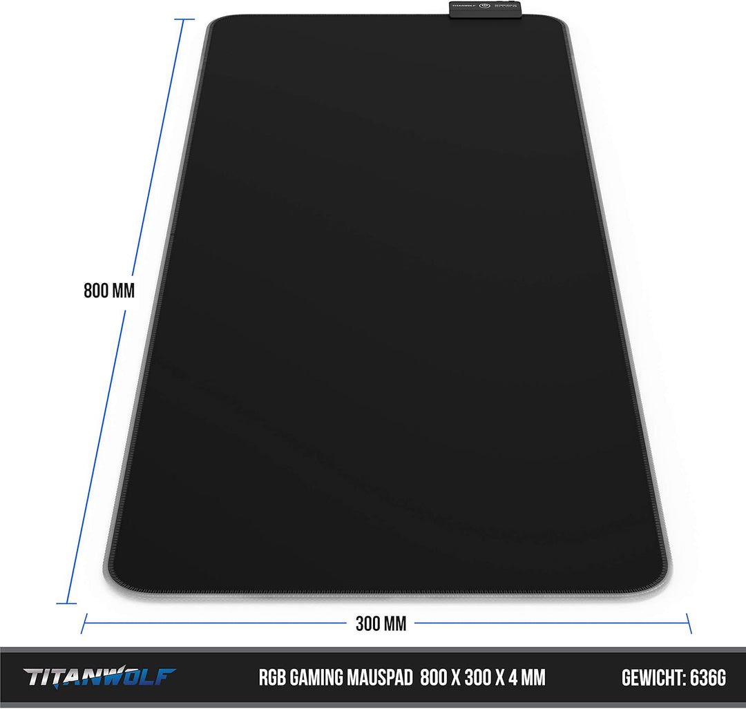 CSL - RGB Gaming Mauspad TITANWOLF - LED Schreibtischunterlage - 800x300 mm - XXL Mousepad - Multi C