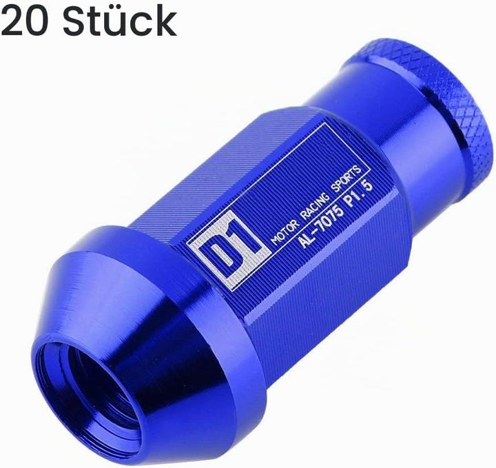 KIMISS Aluminium Autoreifenschraube, 20Pcs Radmuttern sichern Racing Radmutter M12X1.5(Blau)