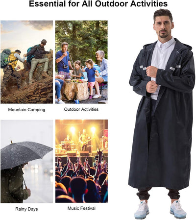 ioutdoor Regenmantel 100% Wasserdicht, der Extra Lange Regenschutz mit Taschen/Reflexstreifen/Kordel