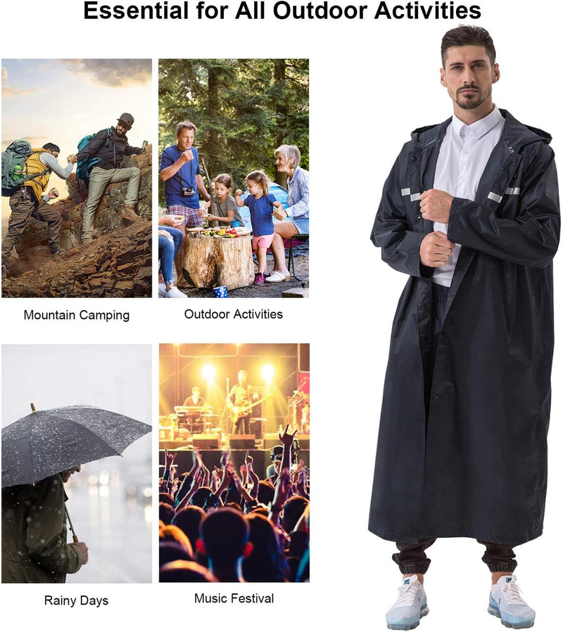 ioutdoor Regenmantel 100% Wasserdicht, der Extra Lange Regenschutz mit Taschen/Reflexstreifen/Kordel
