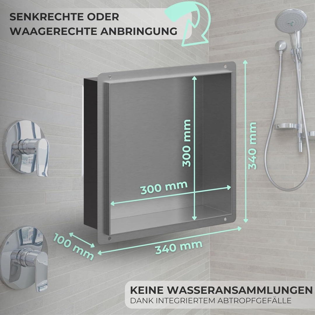 HAGO24 DIY Duschnische 30x30cm I Wandnische Dusche aus Edelstahl I einbaubare Duschablage in silber