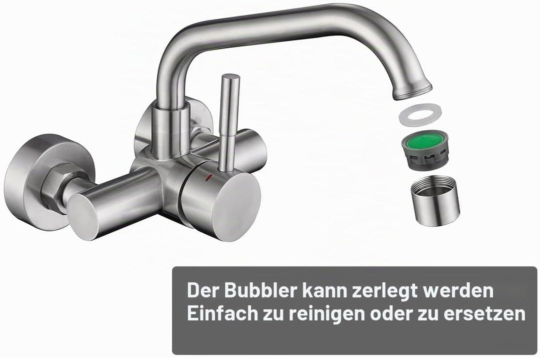 Tondiy Küchenarmatur Wandmontage 11 cm, Wasserhahn Wandarmatur Küche mit 360° drehbar, Spültischarma