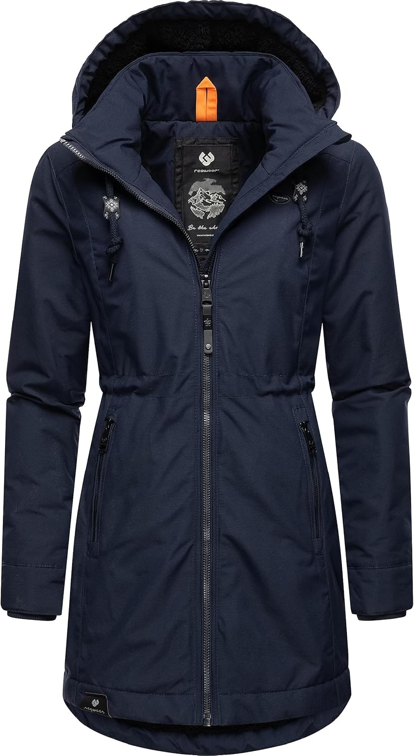 Ragwear Damen Wintermantel Warmer Parka lang wasserdicht mit Abnehmbarer Kapuze Dakkota XS-6XL S Nav